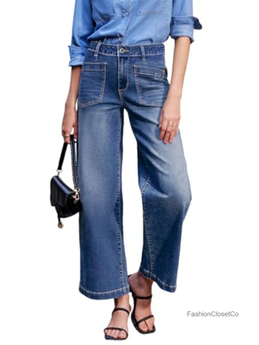 High Waisted Wide Leg Stretchy Ankle Jeans for Women